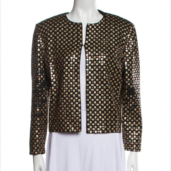 St. John Black and Gold Checkered Blazer - Picture 1 of 13